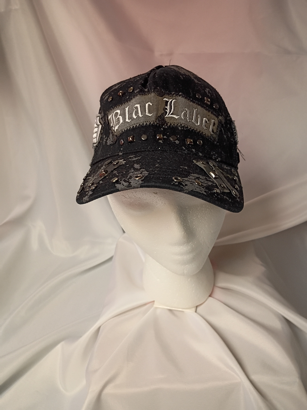 A261 Black Label Black Mesh Trucker Cap with Woven Crest Patch